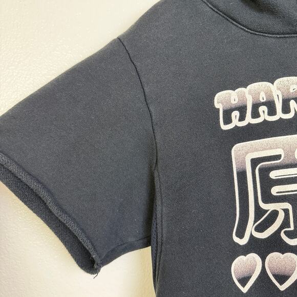 Harajuku Lovers Hoodie Womens XL Black Cut Off Short Sleeve Graphic Double Sided - Picture 6 of 12